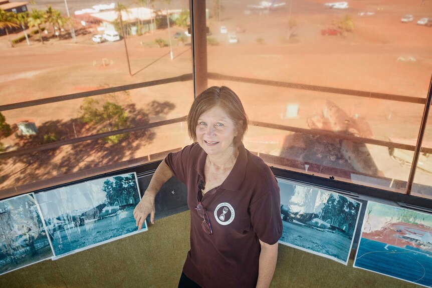 Arnhemland Historical Society president Maria Robbins stands in a historic control tower in Gove