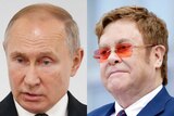 A composite image of Vladimir Putin and Elton John.