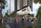 An artists view of the podium at the 90 storey residential tower at Parramatta.