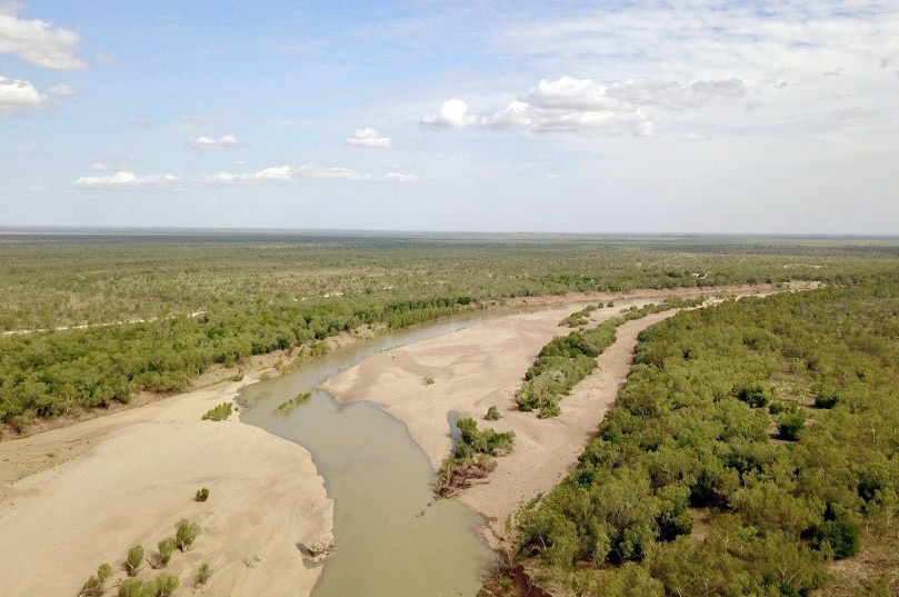 An aerial of a dried out river bed