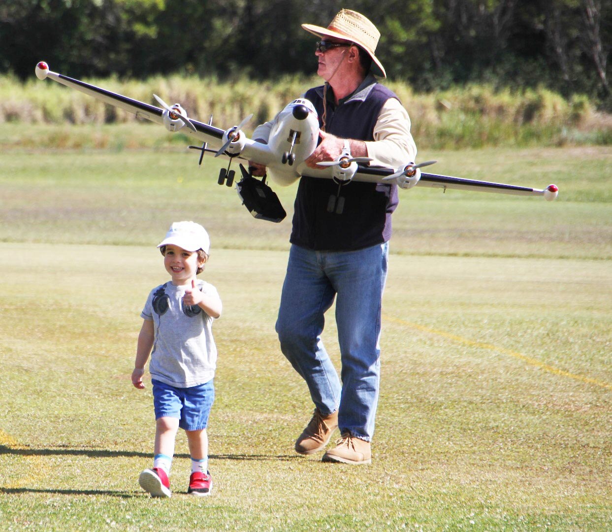 Man and boy with model aircraft
