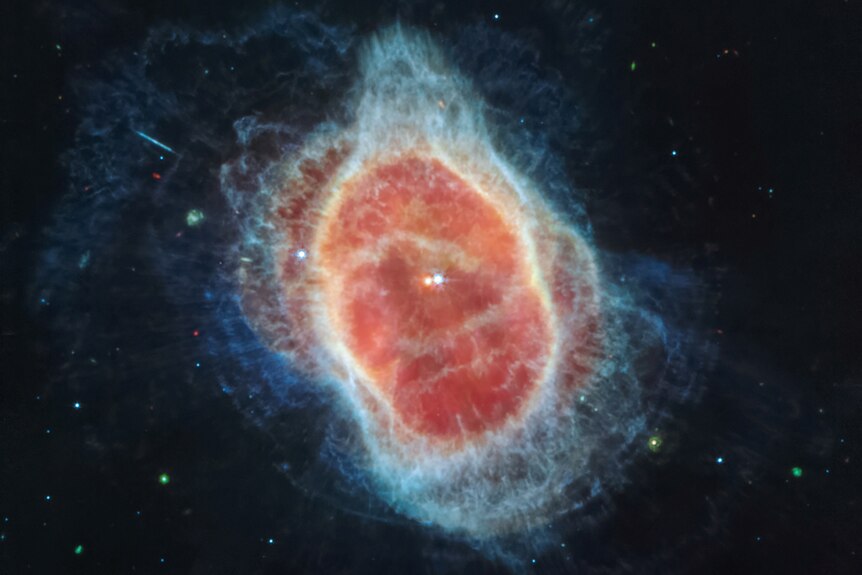 A planetary nebula in shades of blue and orange