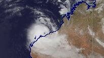 A satellite image of Cyclone Veronica edging towards Pilbara coast.