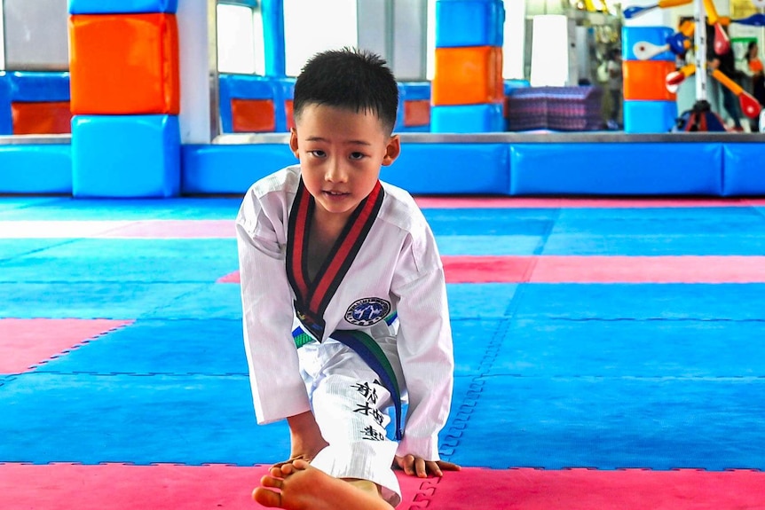 Bobby training at Taekwondo.