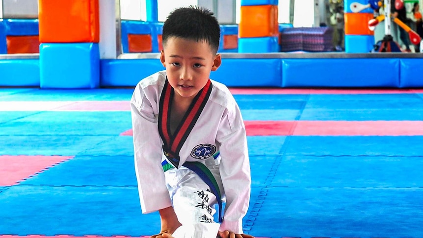 Bobby training at Taekwondo.