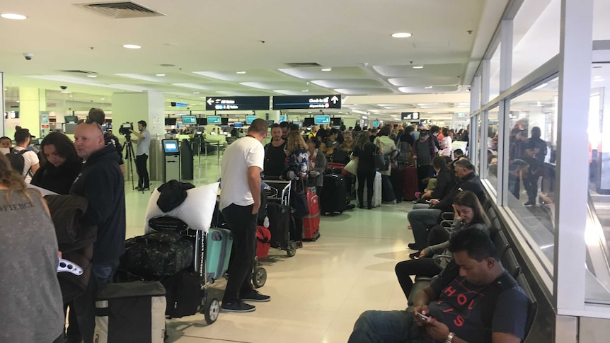 Long queues of passengers at Sydney international airport because of passport control delays caused by software failure