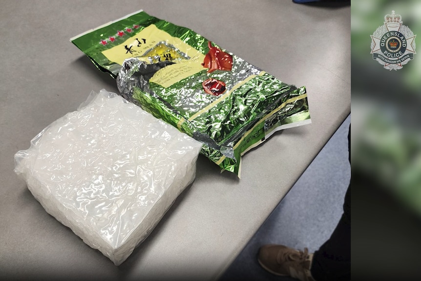 police photos of an opened 1kg package of meth found during a bust on the gold coast