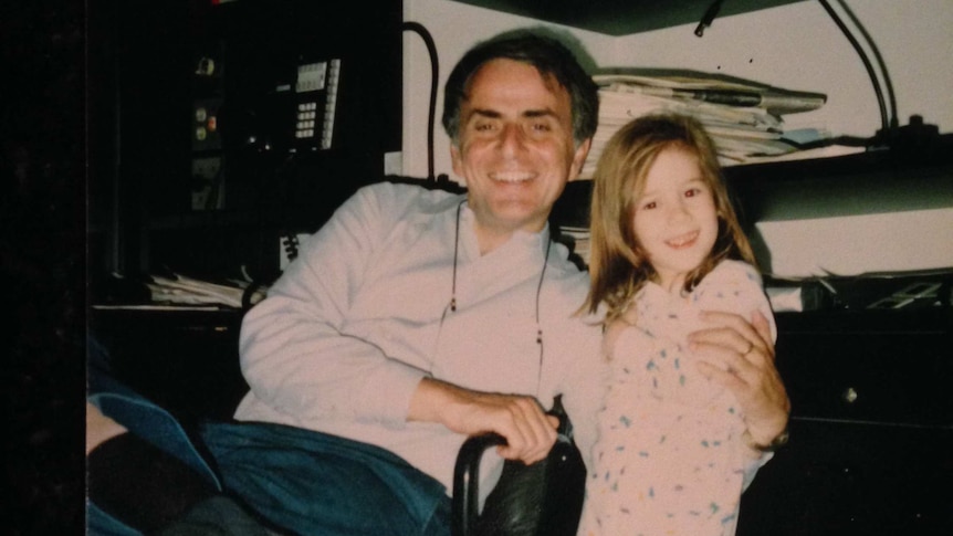 A young Sasha Sagan with her dad