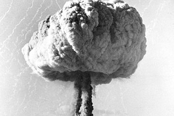 The mushroom cloud from the Marcoo nuclear bomb test at Maralinga.