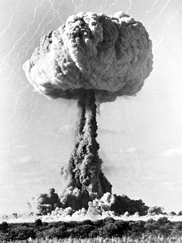 The mushroom cloud from the Marcoo nuclear bomb test at Maralinga.