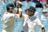 Matthew Hayden and Ricky Ponting celebrate third Test win, MCG