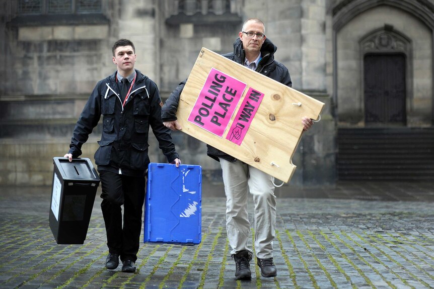 Polling organisers in Scotland deliver ballot boxes