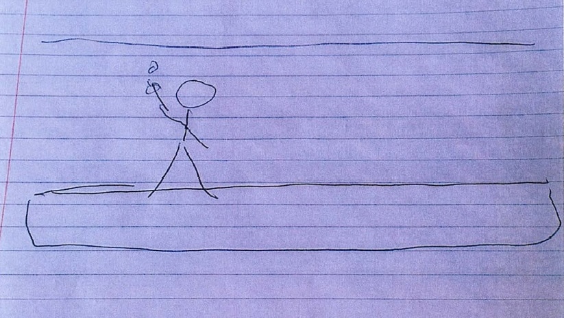 A stick figure drawing of a person cuffed to a wall