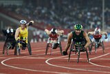 Australian wheelchair racer Kurt Fearnley (R) at the Paralympics.