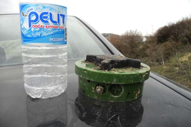 An anti-personnel mine that was reportedly removed from near the Turkish-Syrian border