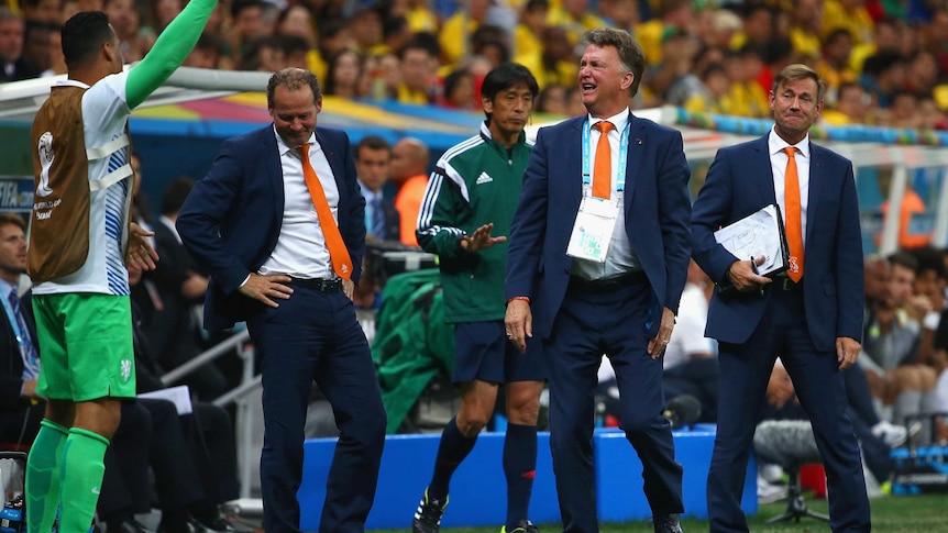 Louis van Gaal reacts during World Cup play-off