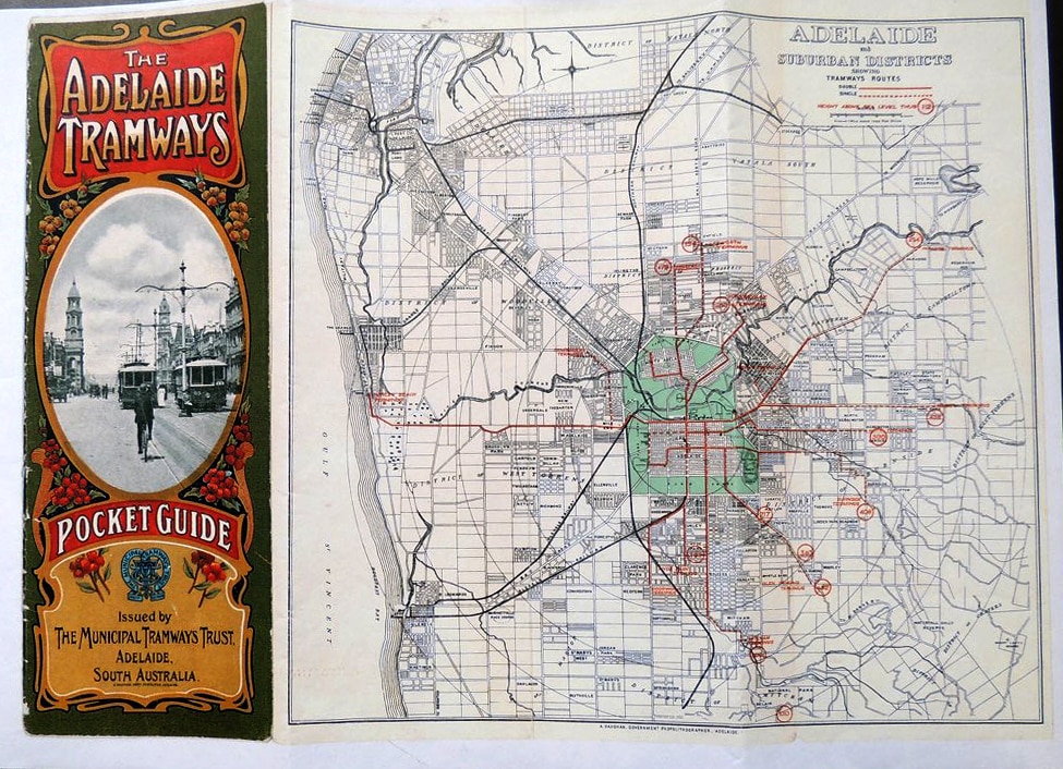 A large map showing Adelaide's historic tram routes.