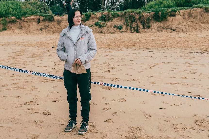 Toyah Evans stands in front of the crime scene where she found a human jaw bone.