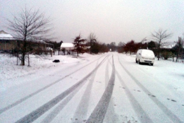 Snow covered streets at Trentham, Victoria