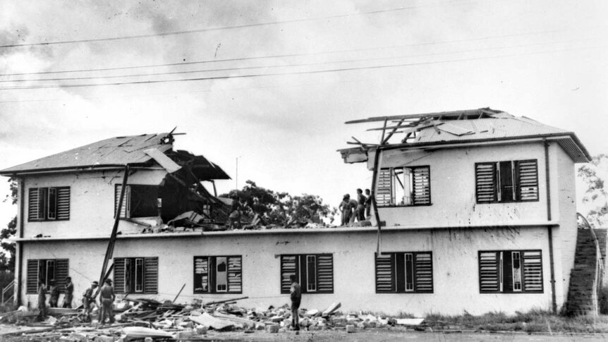 A Darwin house damaged by a bomb dropped during a Japanese raid