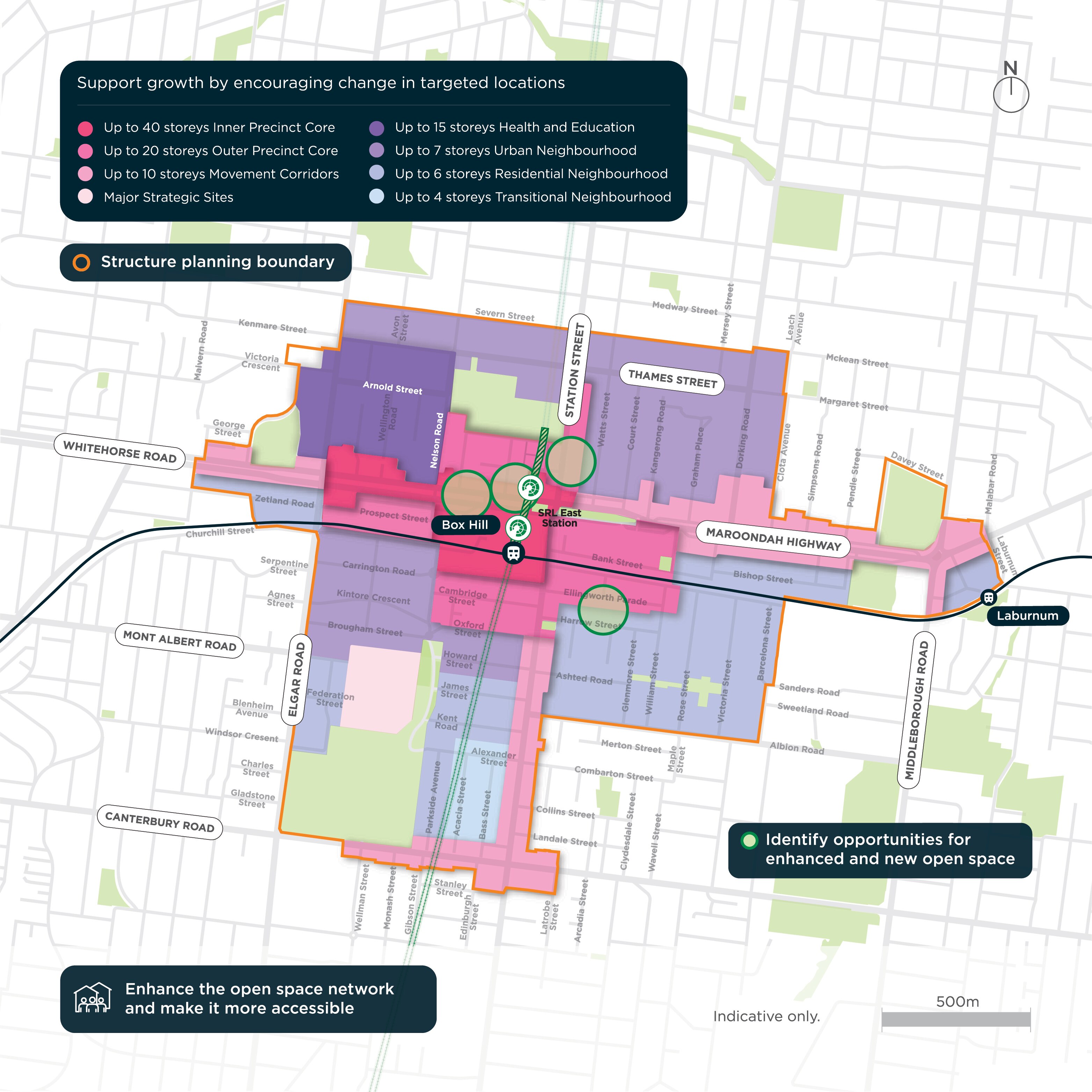 A map of the proposed railway station at Boxhill that shows where new highrise buildings would be built.