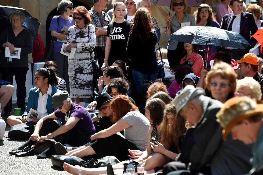 Crowds outside memorial