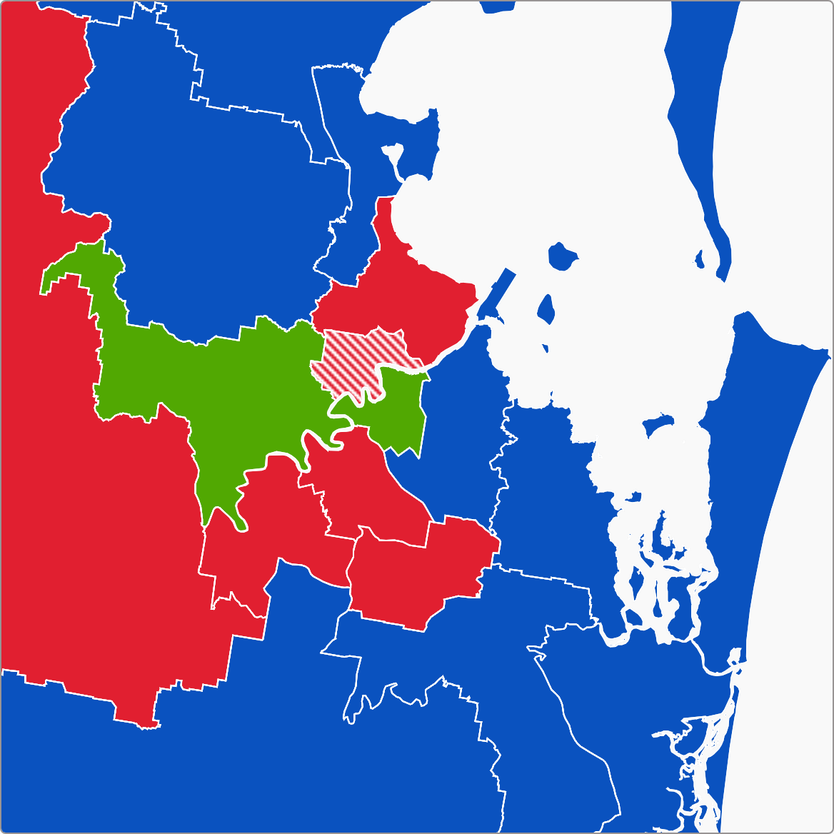 A map of Brisbane showing after the 2022 election
