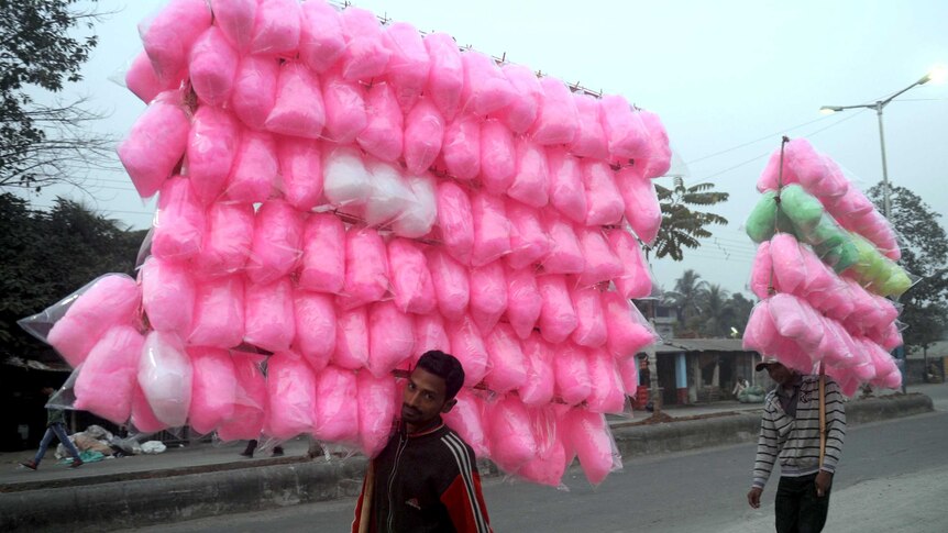 Cotton candy sellers in Siliguri, India.