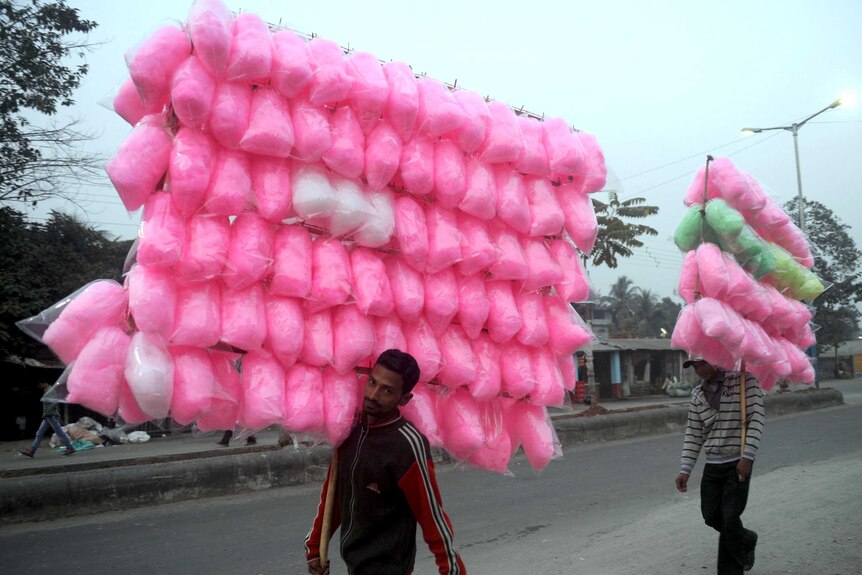 Cotton candy sellers in Siliguri, India.