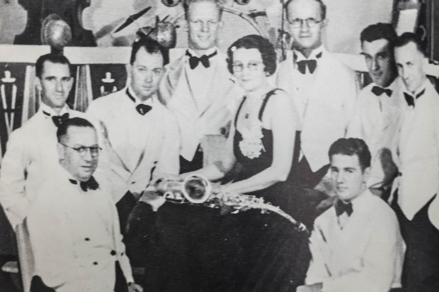 Black and white photo of The Kewpie Harris Band