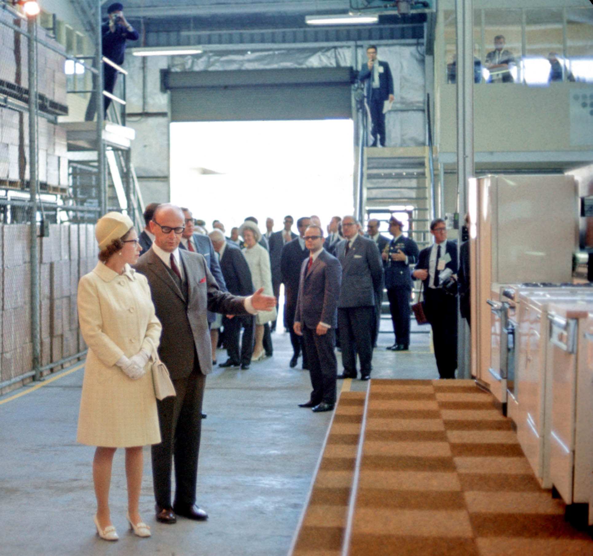 The queen in a 1970s photograph is shown fridges