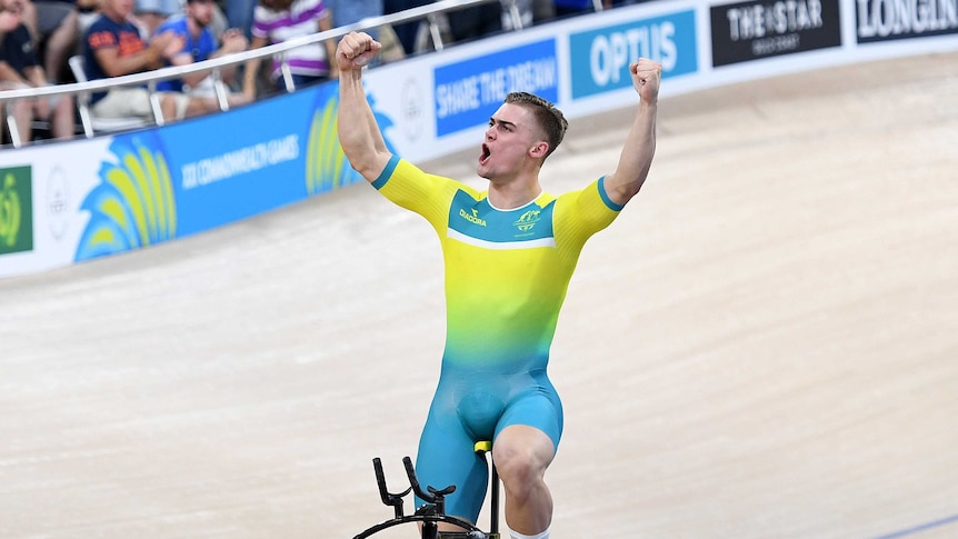 Matt Glaetzer of Australia celebrates taking the gold.