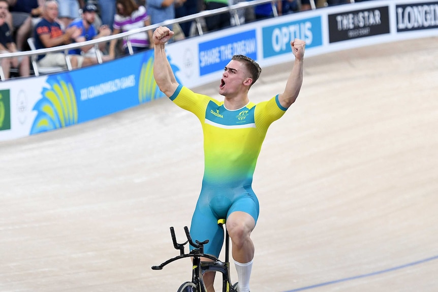 Matt Glaetzer of Australia celebrates taking the gold.