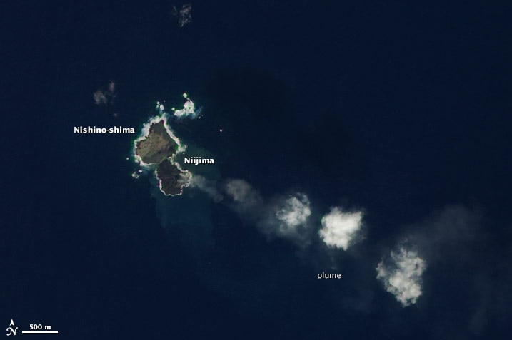 Satellite image of two Japanese volcanic islands