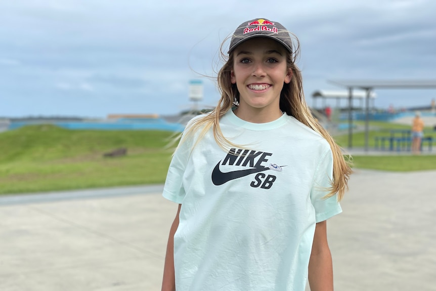 Olympic hopeful Chloe Covell, 14, at Tugun Skatepark in the Gold Coast.