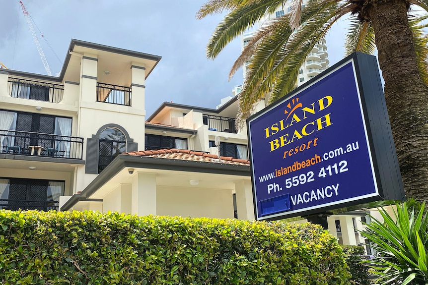 The street sign outside Island Beach Resort at Broadbeach