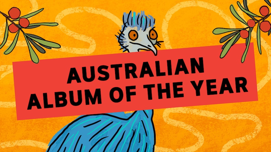 An illustration of a cartoon emu holding a sign: "Australian Album of the Year"