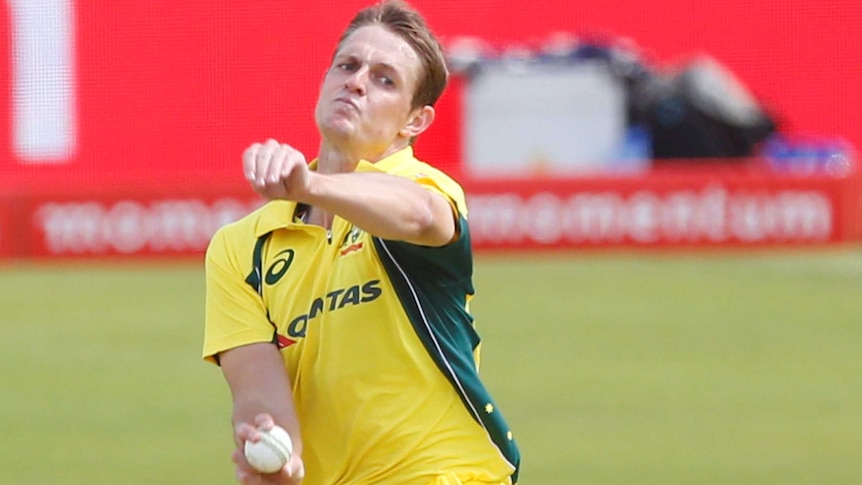 Joe Mennie bowls for Australia against South Africa in Cape Town ODI