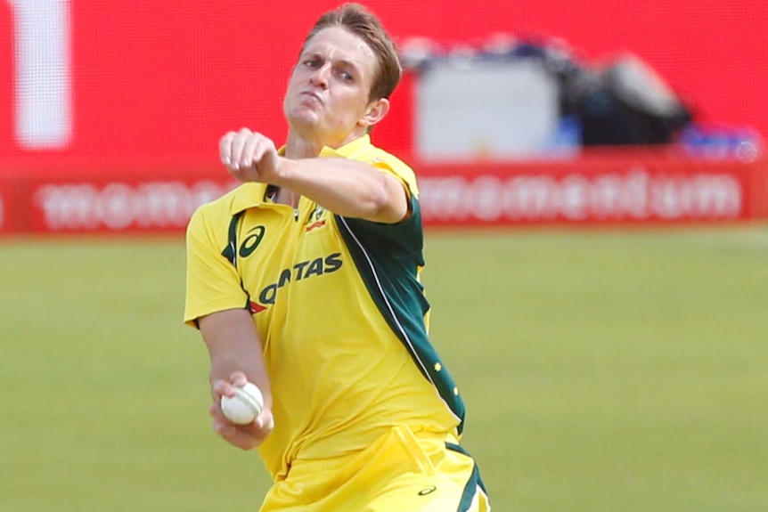 Joe Mennie bowls for Australia against South Africa in Cape Town ODI