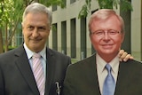 Liberal MP Don Randall with the cardboard cut-out of Kevin Rudd.