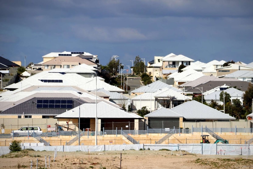 Cascading rooftops in a brand new housing development