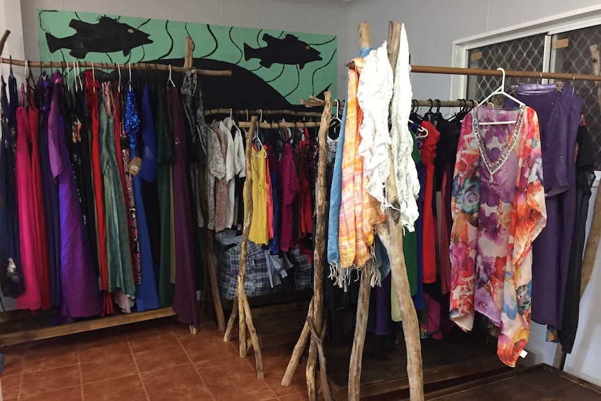 A roomful of special occasion clothes donated for the event