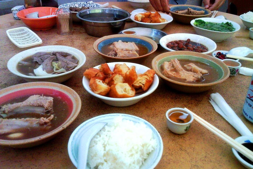 Chinese food on a table