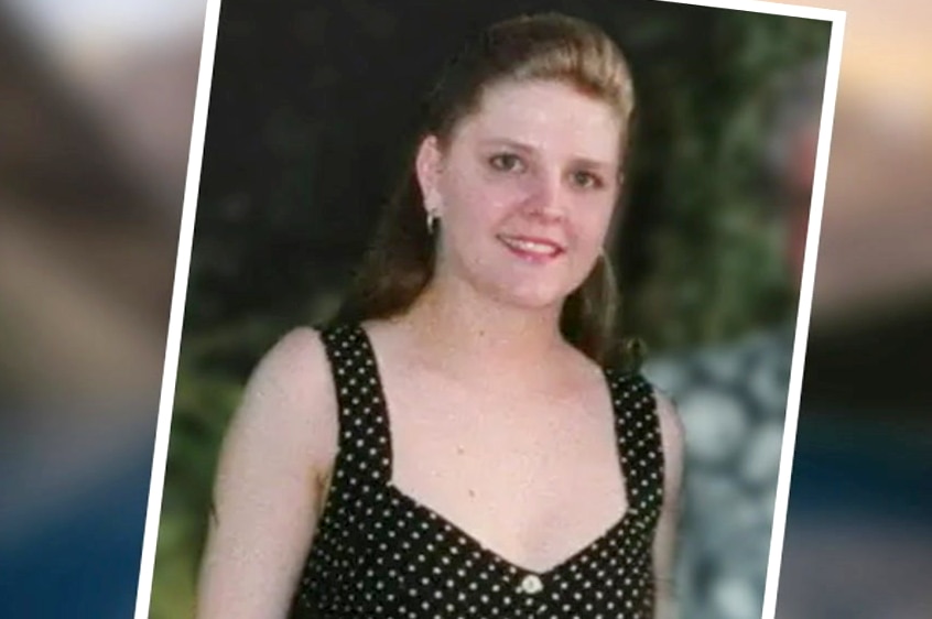 A portrait of Jane Rimmer in a black dress with white spots.