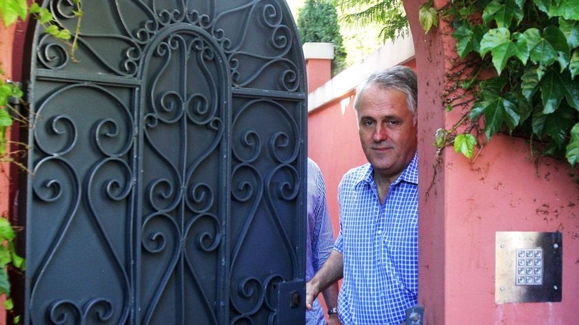 Leadership pitch: Malcolm Turnbull outside his Sydney home yesterday