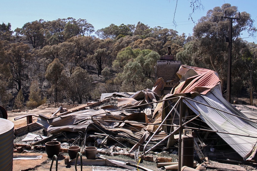 The burnt remains of the Richardson home destroyed in the Sampson Flat bushfire.