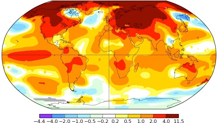 A world map showing temperature anomalies.