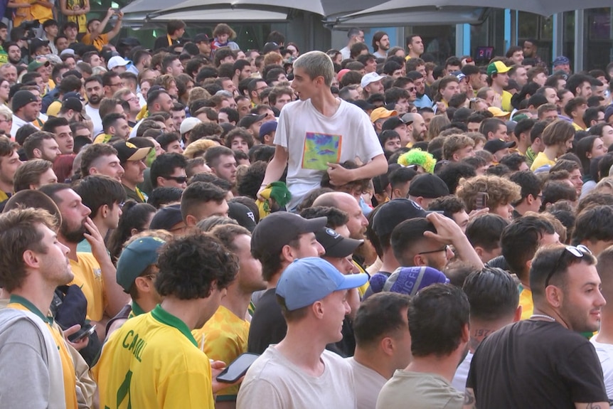 A crowd of soccer fans.