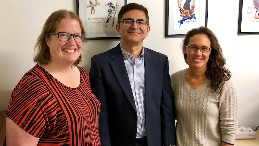 Three doctors standing in regional GP's office.