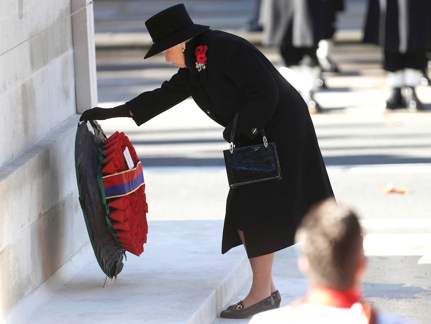 The Queen lays a wreath at the annual Remembrance Sunday ceremony at the Cenotaph in London.